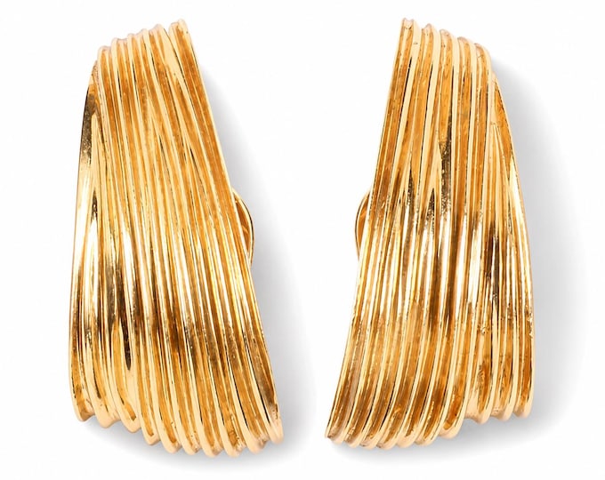 Vintage 14K Solid Yellow Gold Ribbon Clip Earrings – Mid-Century Style
