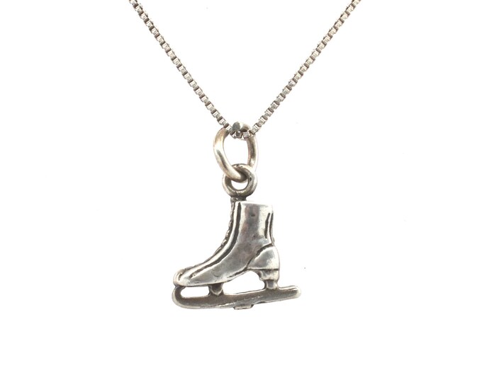 Estate Ice Skate Charm Vintage 925 Sterling Silver Shoe Skate Pendant Holiday Gift