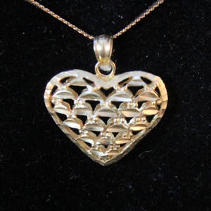 Estate Heart Pendant Vintage 14K Solid Yellow Gold Puffy Filigree Heart Charm Love Signed OR OroAmerica Holiday Gift