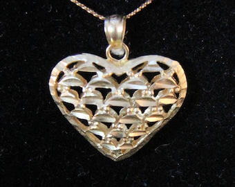 Estate Heart Pendant Vintage 14K Solid Yellow Gold Puffy Filigree Heart Charm Love Signed OR OroAmerica Holiday Gift