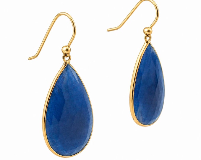 14K Gold Natural Blue Sapphire Earrings 22 Carat Estate Dangles