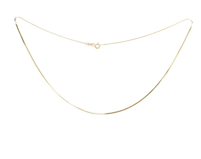 Estate Gold Necklace Vintage Flat Box Chain 14K Solid Yellow Gold 16 Inches Long Signed VIER Made in Italy Holiday Gift
