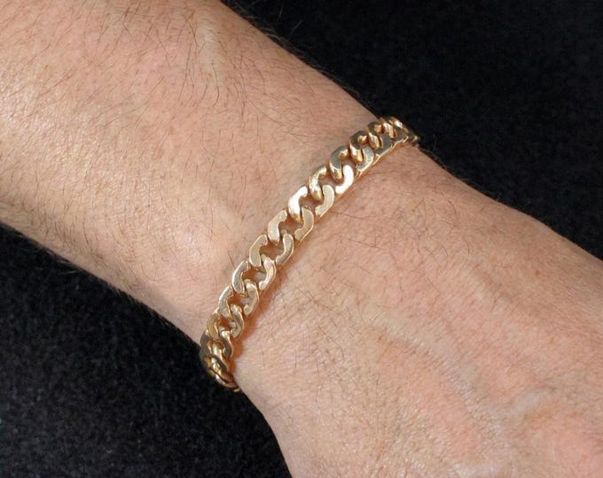 Estate 14K Solid Yellow Gold Curb Chain Bracelet, 8 Inches