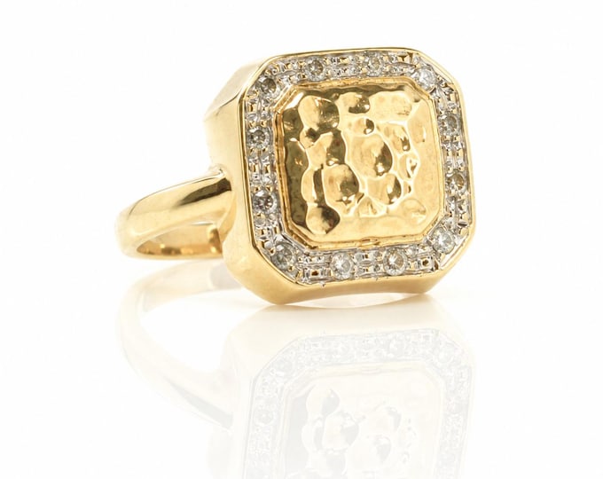 Vintage 14K Gold Diamond Ring, Nugget Center Halo, Size 4, New Old Stock