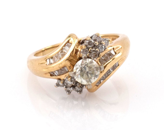 Vintage 14K Yellow Gold Diamond Ring, 1.04 Carat Total Weight, Size 6.75