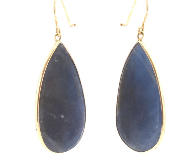 Estate 14K Solid Yellow Gold Natural Sapphire Earrings Nearly 37 Carats Total Weight Vintage Rose Pear Cut September Birthstone Gift