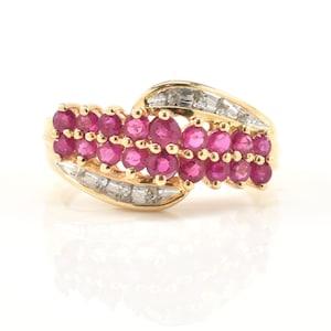 Estate Gemstone Ring Vintage 14K Solid Yellow and White Gold Natural Rubies Diamonds 2 Carats Total Weight Size 7.75 Holiday Gift