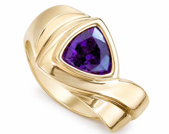 Vintage 14K Gold Trillion Amethyst Ring LibCo Modernist Statement Ring