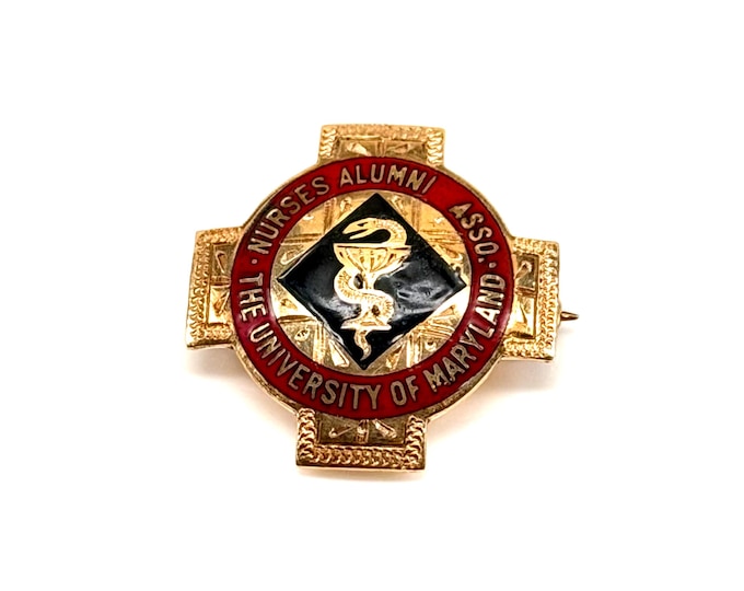Vintage 14K Yellow Gold University of Maryland Nurses Alumni Pin, Fetting Signed MABJ 1945