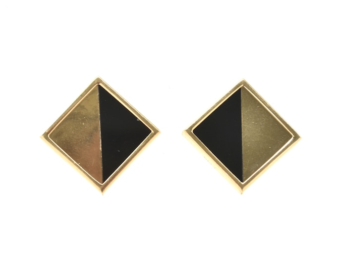 Estate Gold Earrings Vintage 14K Solid Yellow Gold Natural Onyx Studs Holiday Gift