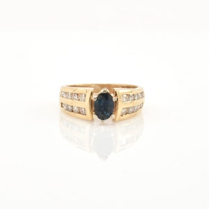 Estate 14K Yellow Gold Sapphire & Diamonds Ring 2.15 Carats Total Weight CTW 8.3 Grams Size 7.75 September Birthstone Holiday Gift
