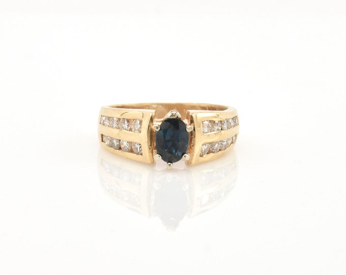 Estate 14K Yellow Gold Sapphire & Diamonds Ring 2.15 Carats Total Weight CTW 8.3 Grams Size 7.75 September Birthstone Holiday Gift