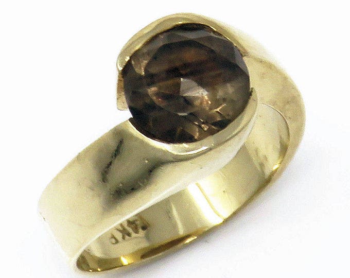Estate 14K Yellow Gold 1 Carat Smoky Quartz Ring 5.5 Grams Size 5 Signed Holiday Gift