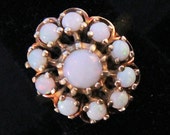 Estate 14K Solid Gold Ring Natural Opals Vintage Round Cabochons Over 1 Carat Total Weight Size 8 October Birthstone Mother's Day
