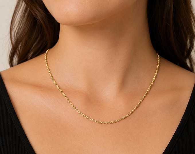 14K Solid Yellow Gold Twisted Rope Chain Necklace, 18 Inch, Michael Anthony Estate Jewelry