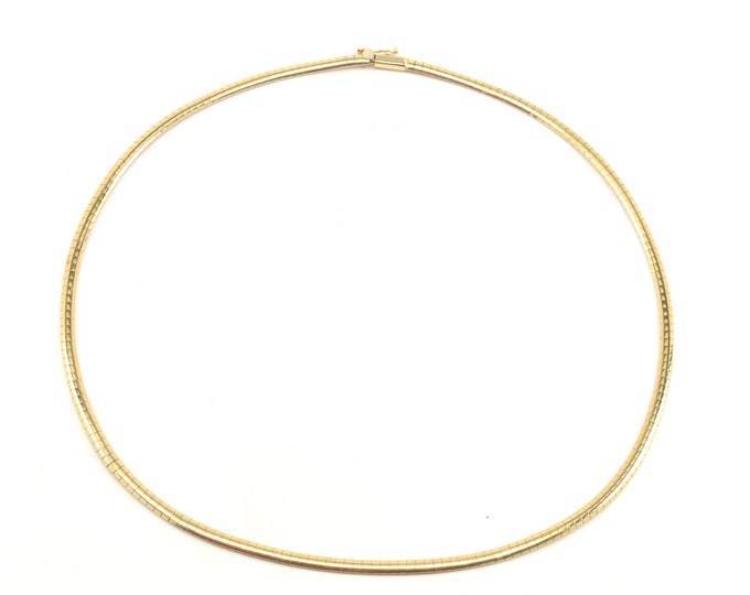 Estate Gold Necklace Vintage 14K Solid Yellow Gold Omega Chain 16.25 Inches Long Made in Italy Signed Aurafin Holiday Gift