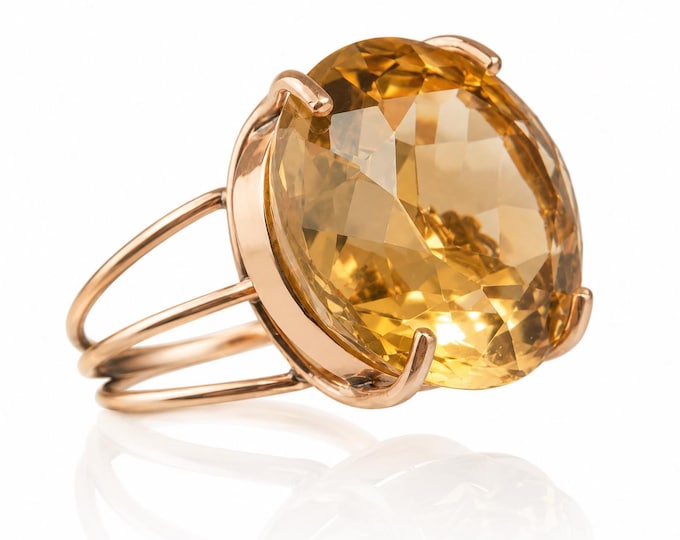 Vintage 14K Gold 39 Carat Deep Golden Citrine Statement Cocktail Ring