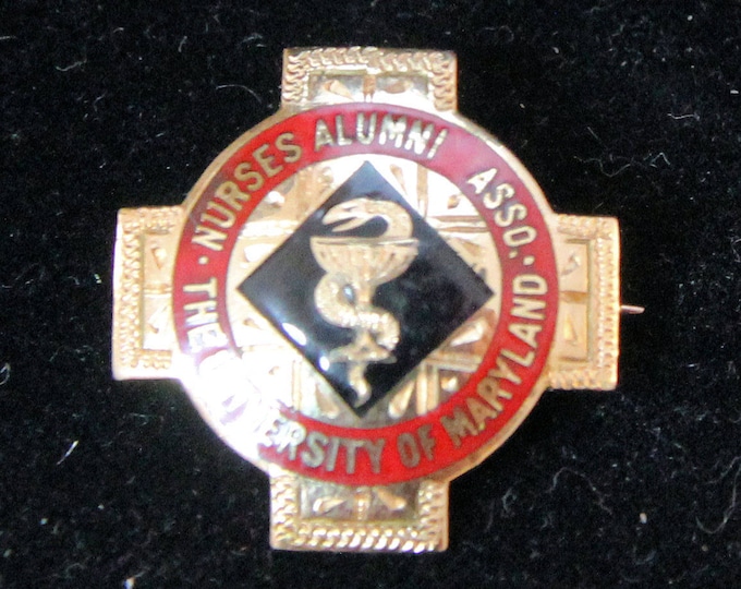 Vintage 14K Yellow Gold University of Maryland Nurses Alumni Association Pin 4 Grams Inscribed MABJ 1945 Signed Fetting Holiday Gift