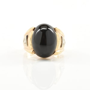 Estate Onyx Ring Vintage 14K Solid Yellow Gold Natural Diamonds Onyx Size 6.75 Holiday Gift