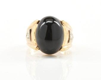 Estate Onyx Ring Vintage 14K Solid Yellow Gold Natural Diamonds Onyx Size 6.75 Holiday Gift