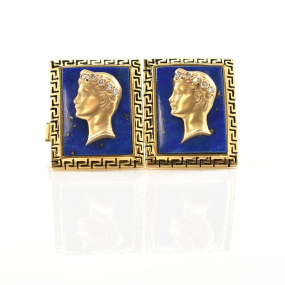 Estate Lapis Cufflinks Vintage 14K Solid Yellow G… - image 2