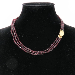 Estate Garnet Necklace Vintage 14K Solid Yellow Natural Garnets Choker 3 Strands 14 Inches Long January Birthstone Holiday Gift