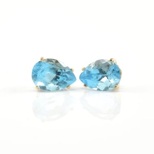Estate Topaz Earrings Vintage 14K Solid Yellow Gold Genuine Blue Topaz Studs 6.92 Carats Total Weight December Birthstone Holiday Gift