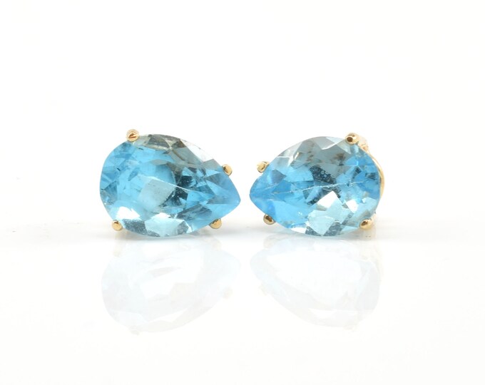 Estate Topaz Earrings Vintage 14K Solid Yellow Gold Genuine Blue Topaz Studs 6.92 Carats Total Weight December Birthstone Holiday Gift