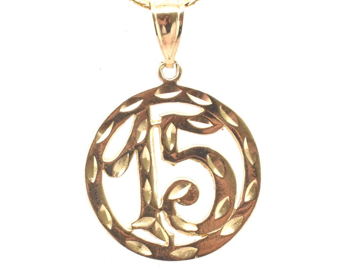 Estate Gold Pendant Vintage 14K Solid Yellow Gold Number 15 Quinceañera 15th Birthday Anniversary Signed Michael Anthony Holiday Gift