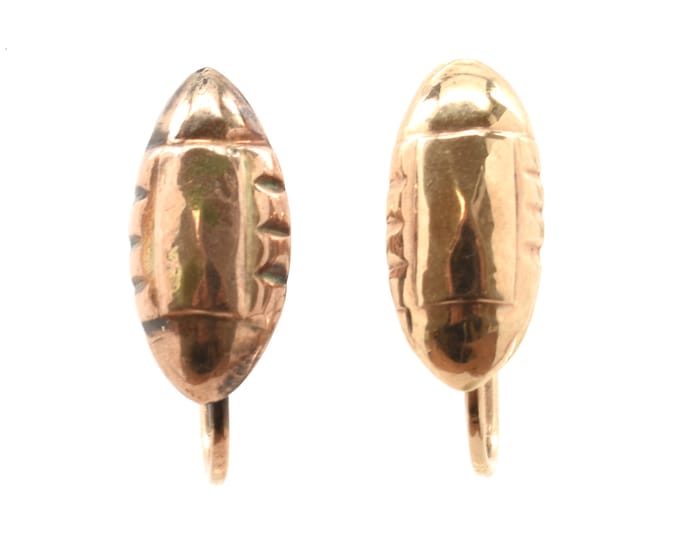 Estate Gold Earrings Vintage 10K Solid Yellow Gold Non-Pierced Screw Back Earrings Football-Shaped Signed BIRKS Holiday Gift