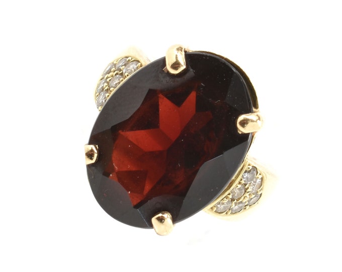 Estate Gemstone Ring Vintage 14K Solid Yellow Gold Natural Garnet Diamonds Over 18 Carats Total Size 6 January Birthstone Holiday Gift