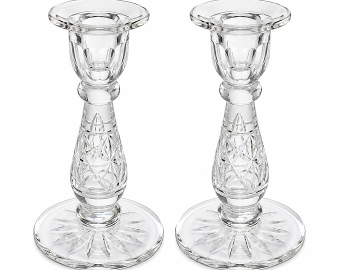 Antique Crystal Candlesticks with Thumbprint and Star Patterns – Estate Pair