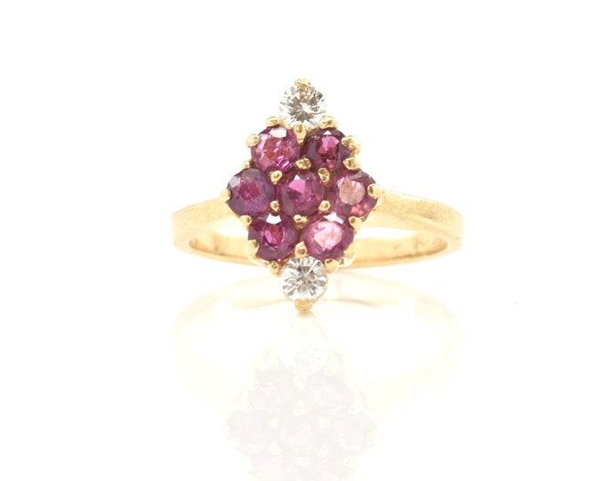 Estate Ruby Ring Vintage 14K Solid Yellow Gold Natural Rubies Cubic Zirconia 1.13 Carat Total Size 4.75 July Birthstone Holiday Gift