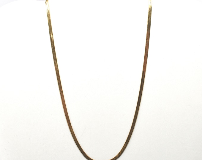 Estate Gold Necklace Vintage 14K Solid Yellow Gold Herringbone Chain 16 Inches Long 2.51 Millimeters Wide Made in Italy Holiday Gift