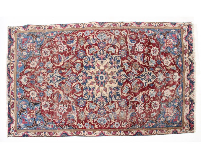 Estate Area Rug Antique Handmade Hand Knotted Turkish Area Carpet 9 Feet 8 Inches by 5 Feet 11 Inches Holiday Gift
