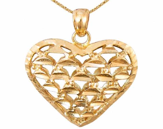 Vintage 14K Yellow Gold Filigree Heart Pendant, OroAmerica