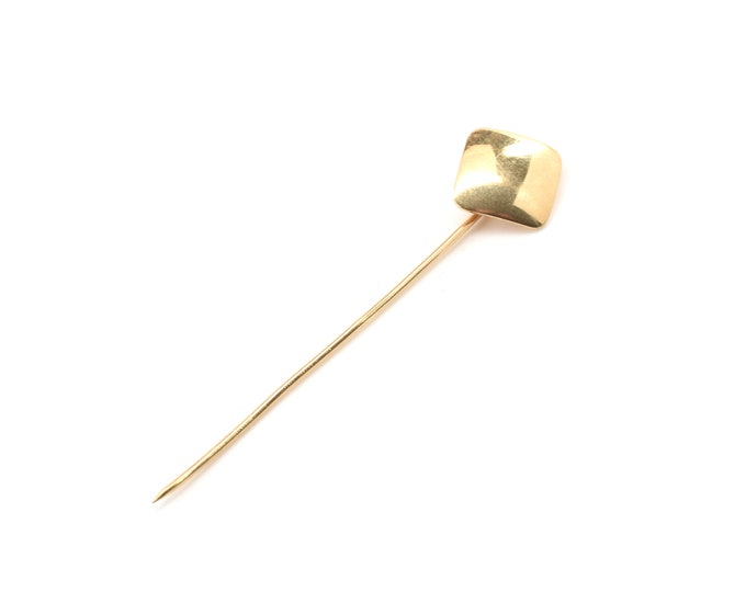 Estate Gold Pin Vintage 14K Solid Yellow Gold Square Stick Pin Cravat Hat Over 2 Inches Long Holiday Gift