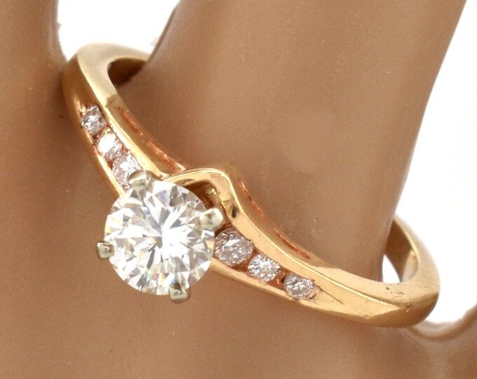 14K Solid Yellow Gold Natural Diamonds Ring Vintage Estate 7 Diamonds Over Half Carat Center Engagement Over 3 Grams Size 7 Holiday Gift
