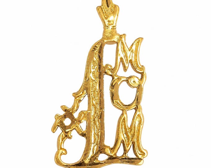 14K Yellow Gold #1 Mom Pendant, Diamond Cut Estate Jewelry