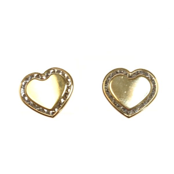 Estate Gold Earrings Vintage 14K Solid Yellow and White Gold Heart Studs Milros Italy Holiday Gift