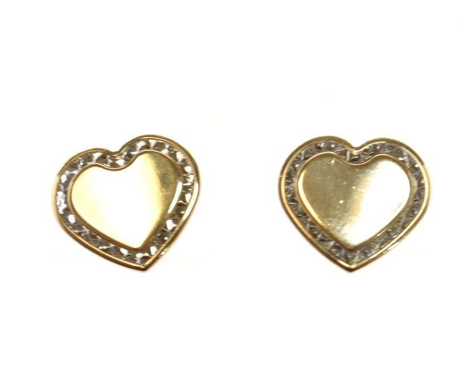 Estate Gold Earrings Vintage 14K Solid Yellow and White Gold Heart Studs Milros Italy Holiday Gift