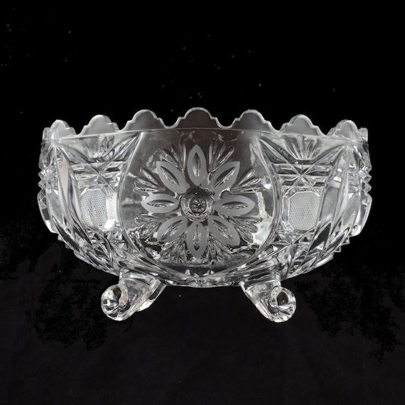 Vintage Cut Glass Scalloped Oval Dish Vintage Cut Glass Scalloped Oval Dish