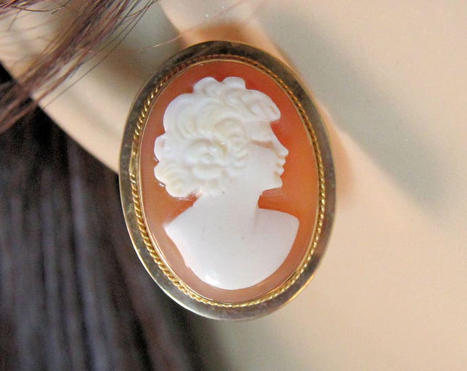Estate Cameo Earrings Vintage 14K Solid Yellow Gold Carved Shell Cameo Studs Holiday Gift