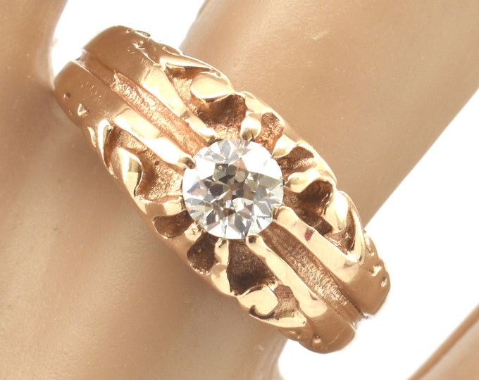 Estate Diamond Ring 14K Solid Yellow Gold Natural Diamond Solitaire Vintage Engagement Ring Half Carat Old European Cut Size 6.75 Gift