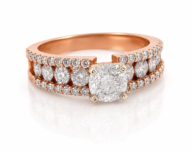 14K Rose Gold Diamond Engagement Ring, 2.09 Carat Total Weight, Size 6.5