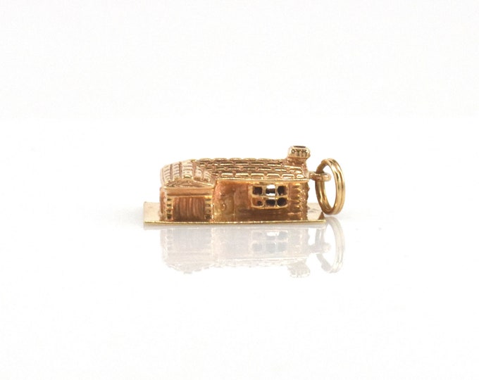 Estate House Charm Vintage 14K Solid Yellow Gold L Shaped Ranch House Tiny Home Pendant Real Estate Agent Architect House Warming Gift