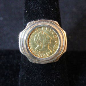 Estate 14K / 22K Or Jaune Massif 1767 Carolus lll Coin Bague 3.6 Grammes Taille 7 Cadeau de Noël