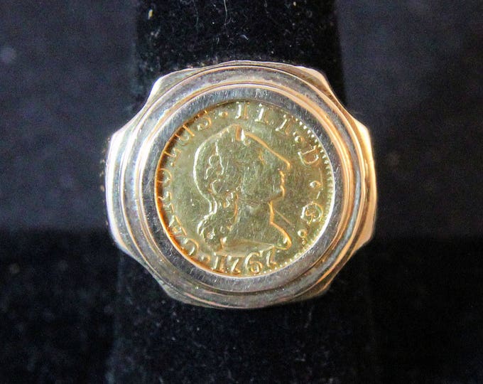 Estate 14K/22K Solid Yellow Gold 1767 Carolus lll Coin Ring 3.6 Grams Size 7 Holiday Gift