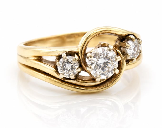 Vintage 14K Yellow Gold Diamond Bridal Ring Set, .73ctw, Size 5.25