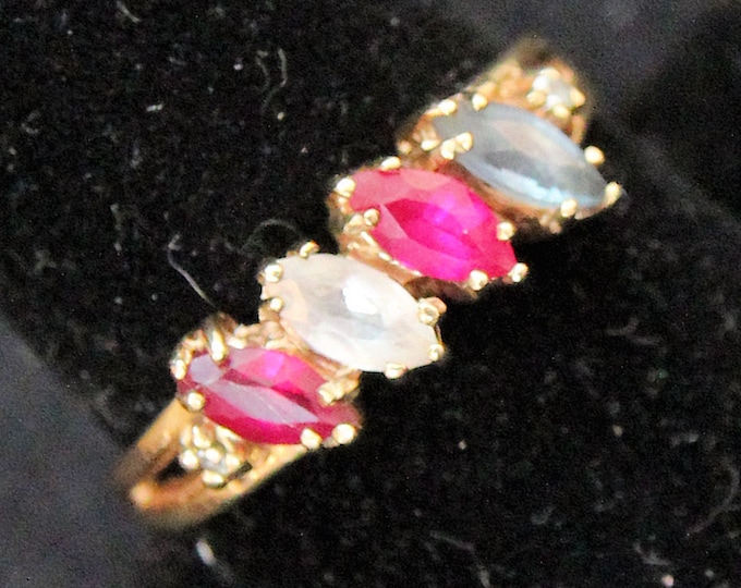 Estate 14K Yellow Gold Marquise Cut Gemstone and Diamond Accents Ring 2.7 Grams Holiday Gift